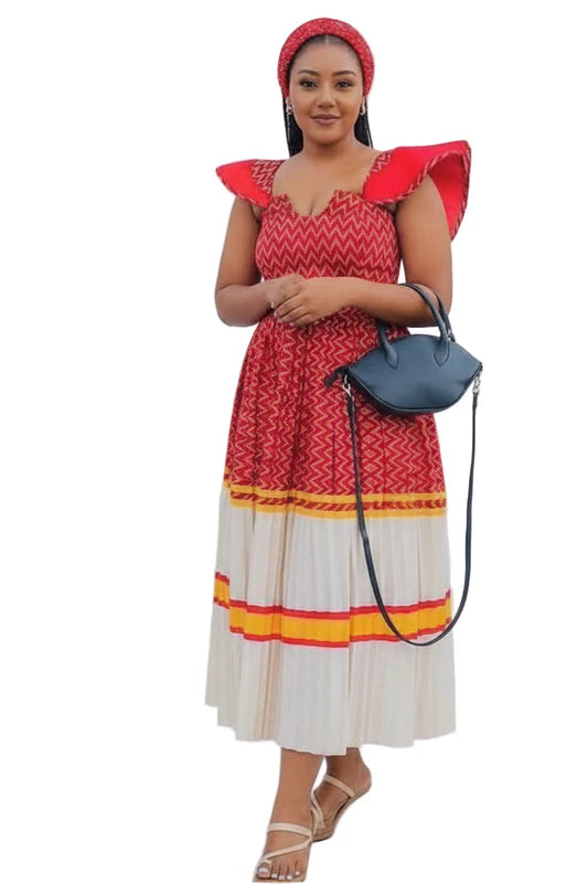 ✨ Sleeveless Flare Sepedi Ankara Traditional Midi Dress 👗💃🏾🌸