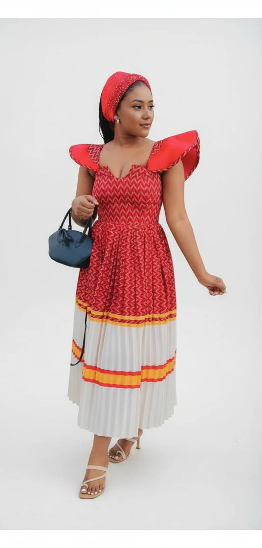 ✨ Sleeveless Flare Sepedi Ankara Traditional Midi Dress 👗💃🏾🌸